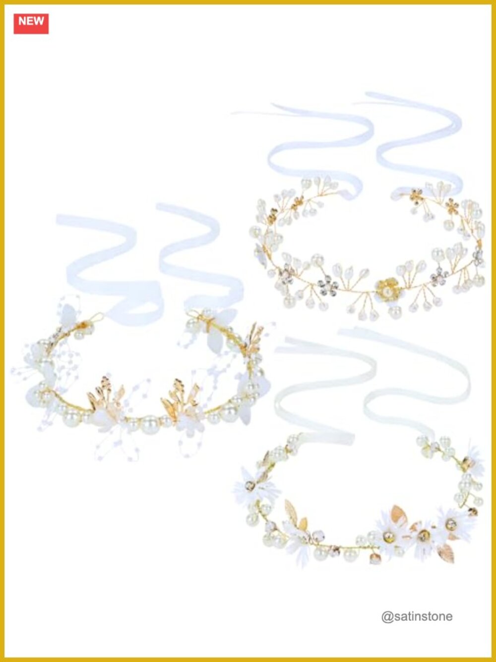 Flower Girl Headbands Pearl Rhinestone Leaf Wedding Bridal Crowns Set of 3